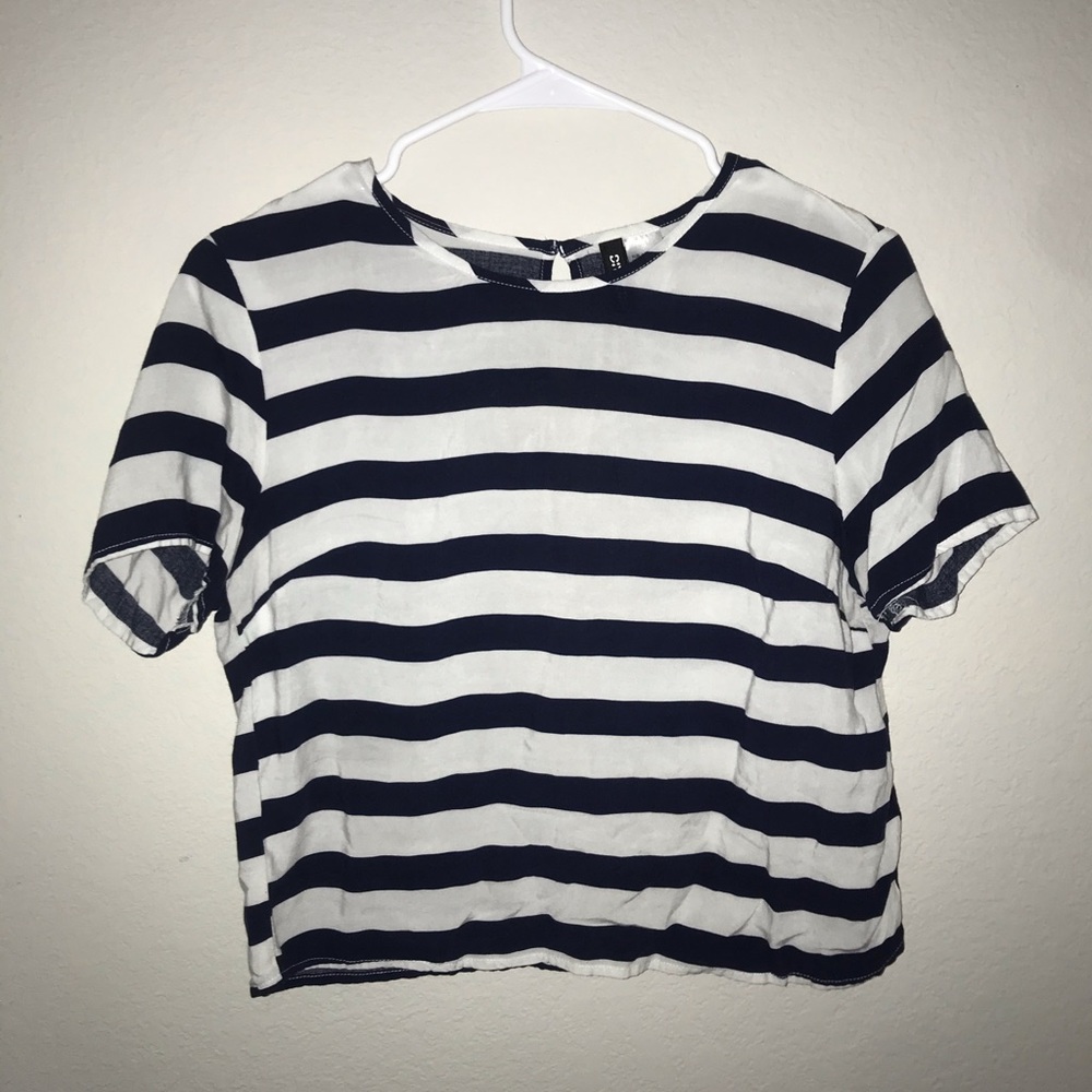 Navy and white striped crop top